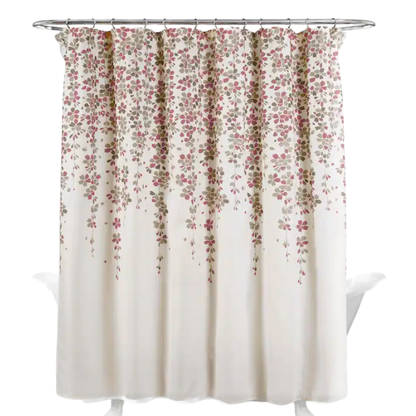 Burgundy, Grey, and White Weeping Flower Shower Curtain – Elegant Floral Bathroom Décor, 72" x 72"