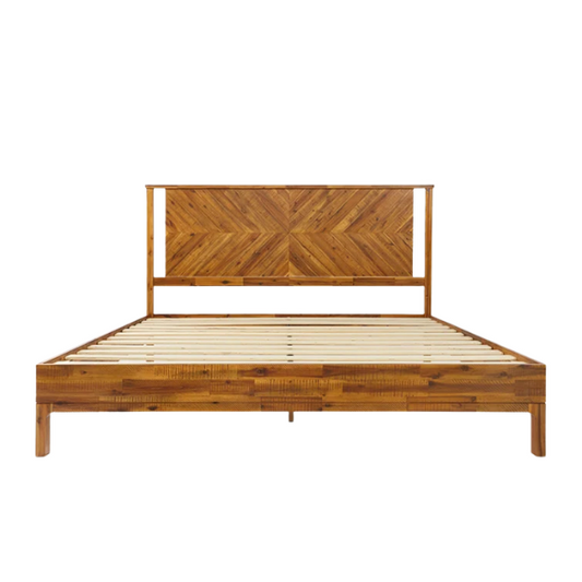 Solid Wood Platform King Size Bed with Headboard – Rustic Wood Frame with Steel Reinforcement for Ultimate Stability and Comfort