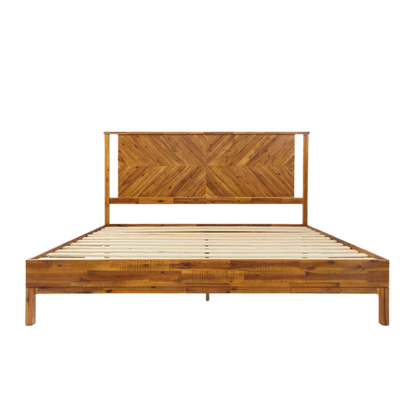 Solid Wood Platform King Size Bed with Headboard – Rustic Wood Frame with Steel Reinforcement for Ultimate Stability and Comfort