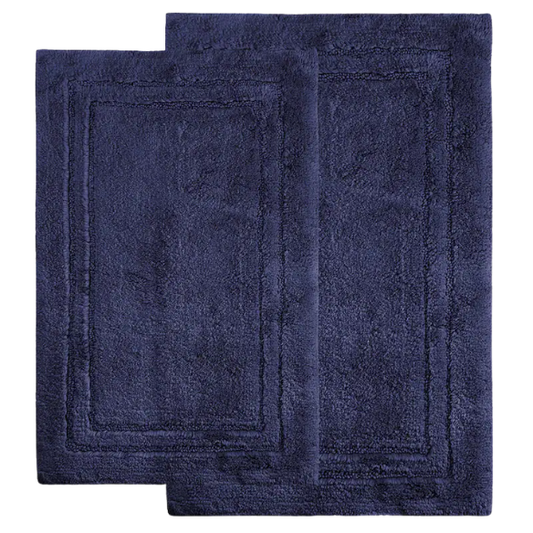 Navy Cotton 2-Piece Bath Rug Set – Plush, Non-Slip, Highly Absorbent Rugs (20" x 30" & 24" x 36")