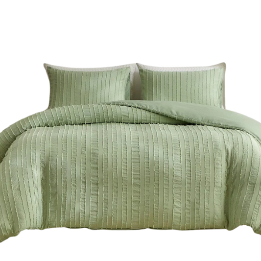 Luxurious Tufted Duvet Cover Set – Queen Size | Striped Textured Boho Bedding | Ultra-Soft Washed Microfiber | 3-Piece Set
