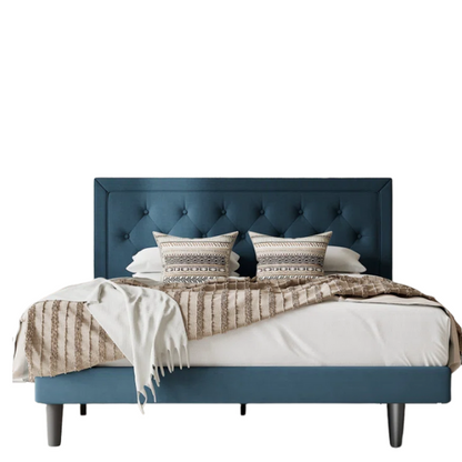 Tufted Upholstered Platform Bed – Full/Double Size with Linen Fabric, Elegant Design for Comfortable Bedrooms