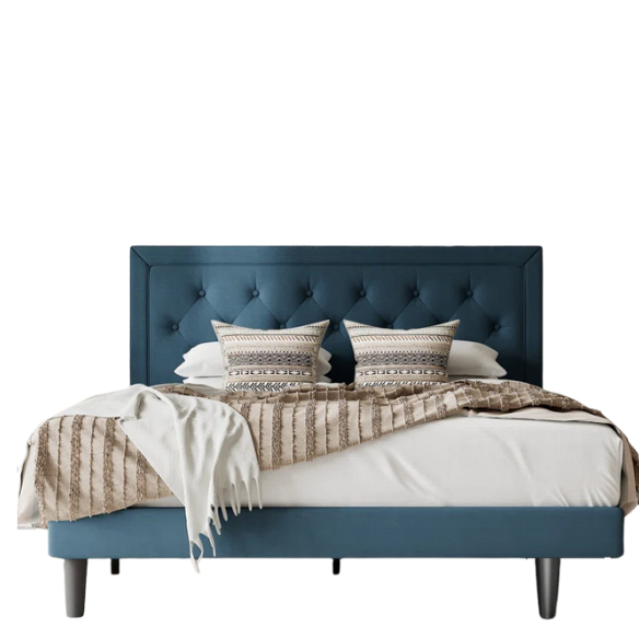 Tufted Upholstered Platform Bed – Full/Double Size with Linen Fabric, Elegant Design for Comfortable Bedrooms