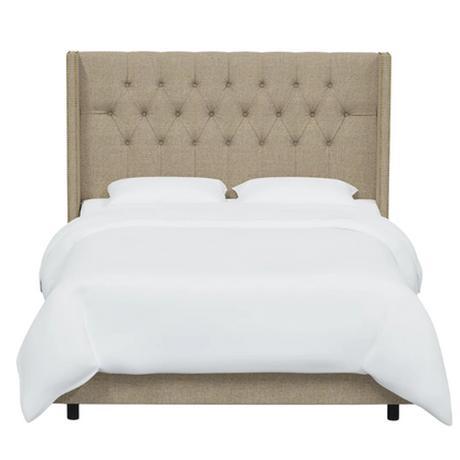 Timeless Upholstered Wingback King Size Bed with Button Tufting and Nailhead Trim