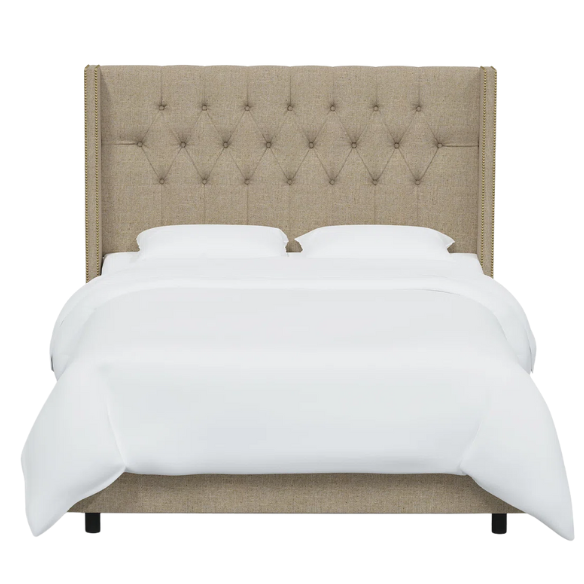Timeless Upholstered Wingback King Size Bed with Button Tufting and Nailhead Trim