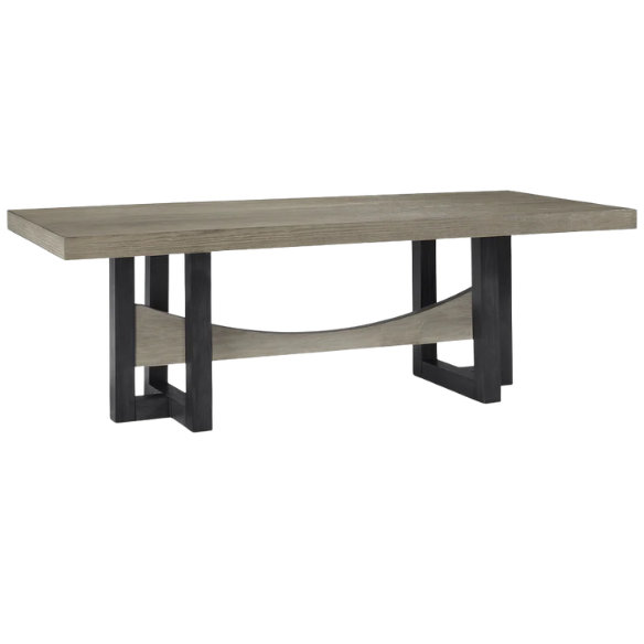 Black & Gray Rectangular Dining Table – Contemporary Two-Tone Design, 40"W x 90"D x 30"H, Seats 8, Trestle Base for Modern Dining Spaces