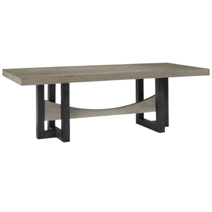 Black & Gray Rectangular Dining Table – Contemporary Two-Tone Design, 40"W x 90"D x 30"H, Seats 8, Trestle Base for Modern Dining Spaces