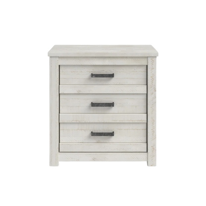 3-Drawer Solid Wood Nightstand – Rustic Distressed Finish, Clean-Lined Plank Design, Metal Hardware for Easy Access, Perfect for Storing Bedside Essentials in Traditional Bedrooms