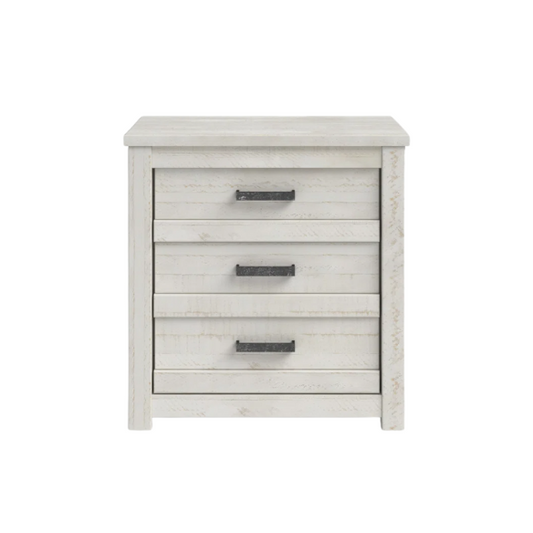 3-Drawer Solid Wood Nightstand – Rustic Distressed Finish, Clean-Lined Plank Design, Metal Hardware for Easy Access, Perfect for Storing Bedside Essentials in Traditional Bedrooms