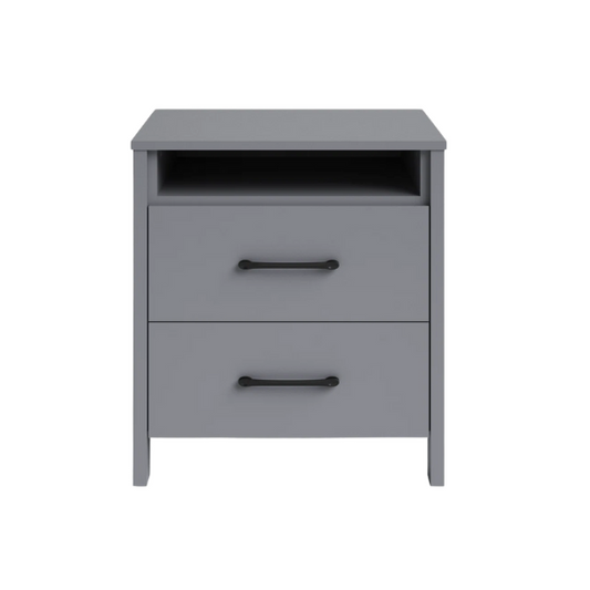 22.7" 2-Drawer Nightstand – Space-Saving Modern Minimalism, Engineered Wood with Clean-Lined Silhouette, Neutral Finish, Open Cubby & 2 Spacious Drawers for Bedroom Storage, Ideal for Tech & Accessories