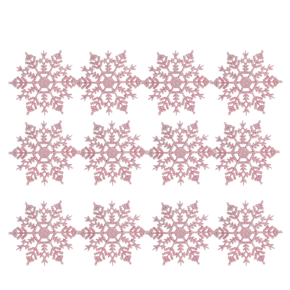 Pink Glitter Snowflake Christmas Ornaments – Whimsical Holiday Décor Set (12 Pieces)