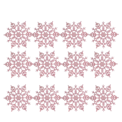 Pink Glitter Snowflake Christmas Ornaments – Whimsical Holiday Décor Set (12 Pieces)