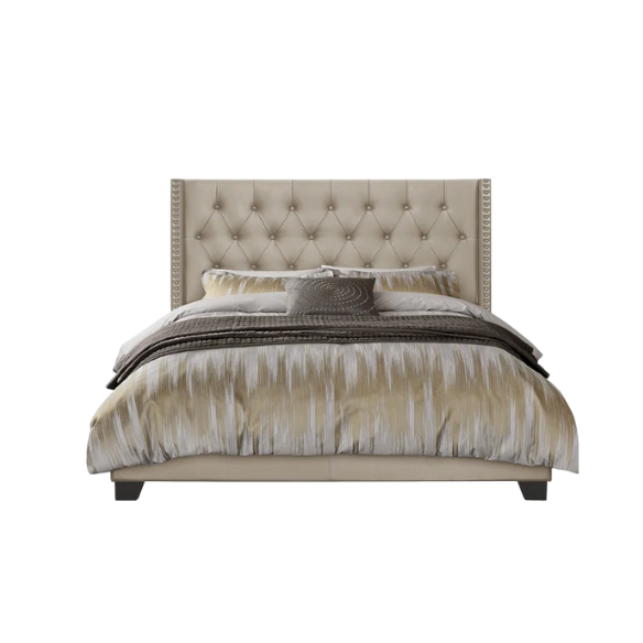 Queen Size Upholstered Low Profile Bed with Glamorous Button Tufted Foundation – Elegant and Timeless Design