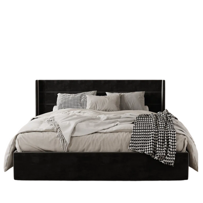 Modern King Size Upholstered Platform Bed with Hydraulic Lift Storage – Sleek Grooved Headboard, Space-Saving Design, and No Box Spring Needed