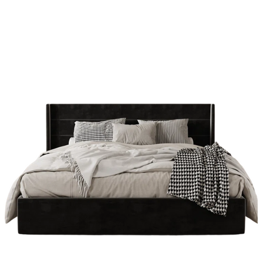 Modern King Size Upholstered Platform Bed with Hydraulic Lift Storage – Sleek Grooved Headboard, Space-Saving Design, and No Box Spring Needed