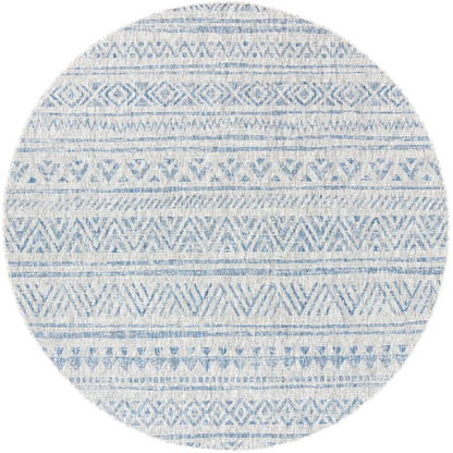 Striped Geometric Area Rug – Blue & Taupe, Durable Polypropylene, Low-Pile Design for High-Traffic Indoor/Outdoor Spaces