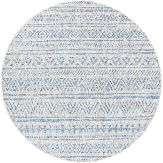 Striped Geometric Area Rug – Blue & Taupe, Durable Polypropylene, Low-Pile Design for High-Traffic Indoor/Outdoor Spaces