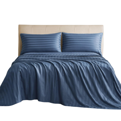 4-Piece Luxury Bed Sheet Set – Fitted & Flat Sheets with Pillowcases | Solid Stripe Bedding for Twin, Full, Queen, King Sizes