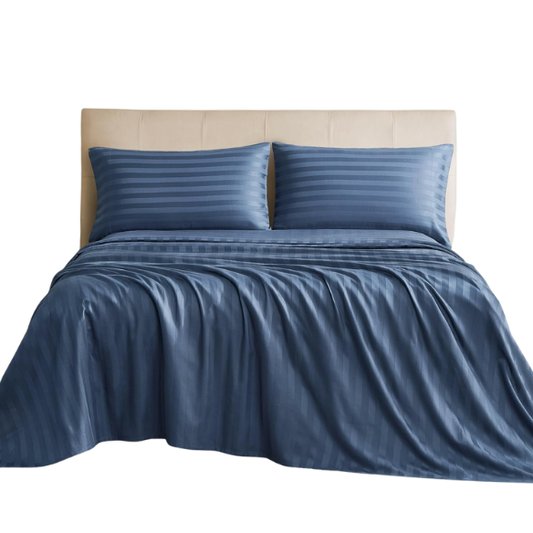 4-Piece Luxury Bed Sheet Set – Fitted & Flat Sheets with Pillowcases | Solid Stripe Bedding for Twin, Full, Queen, King Sizes