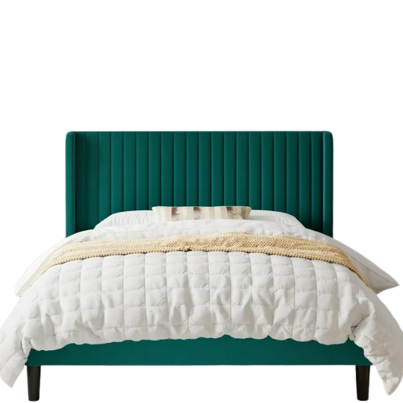 King Size Upholstered Platform Bed with Wingback Headboard – Simple, Elegant Design, Sturdy Wooden Slats, No Box Spring Needed for a Luxurious Sleep Experience