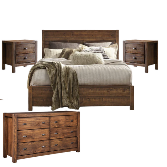 Rustic Farmhouse Aesthetic 4-Piece Queen Bedroom Set in Solid Wood – Charming and Durable