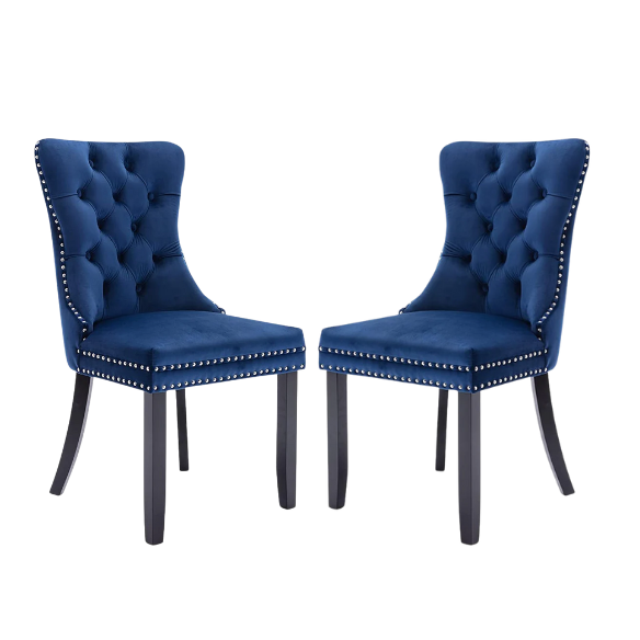 Upholstered Tufted Dining Chairs with Curved Back & Nailhead Detail – Set of 2