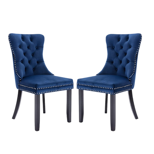 Upholstered Tufted Dining Chairs with Curved Back & Nailhead Detail – Set of 2