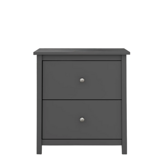 2-Drawer Nightstand – Neutral Engineered Wood, Streamlined Rectangular Design, Four Block Legs, Convenient Storage with Roller-Glide Drawers & Metal Knobs, Perfect for Traditional & Contemporary Bedroom