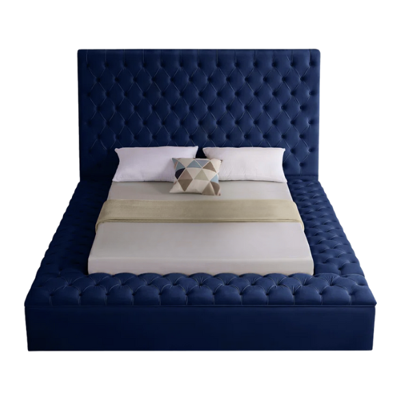 Elegant Velvet Upholstered King Size Platform Storage Bed with Tufted Headboard and Slats