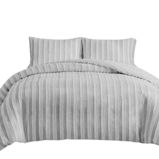 Luxurious Tufted Duvet Cover Set – Queen Size | Striped Textured Boho Bedding | Ultra-Soft Washed Microfiber | 3-Piece Set