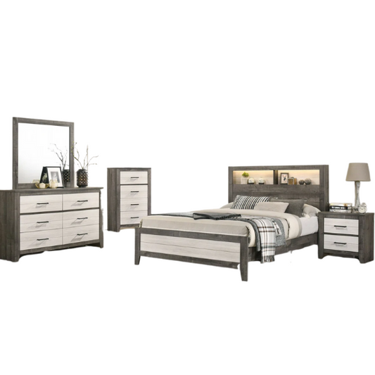 Stylish 6-Piece LED Platform Queen Bedroom Set in Cream and Brown – Modern Elegance with Ambient Lighting