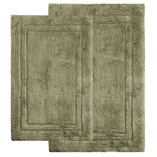 Olive Green Cotton 2-Piece Bath Rug Set – Plush, Non-Slip, Highly Absorbent Rugs (20" x 30" & 24" x 36")