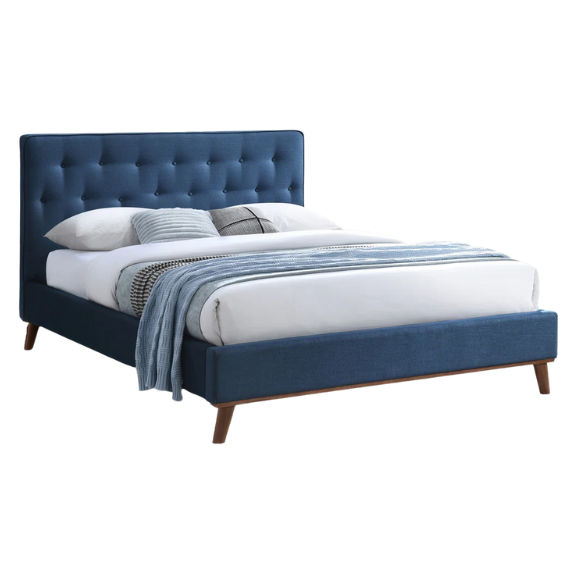 Modern Upholstered Platform Bed with Button Tufting and Eucalyptus Wood Frame – King Size