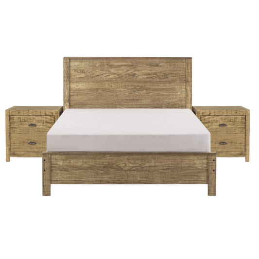 Heavy-Duty Solid Wood Twin Bedroom Set: 3-Piece Collection Featuring Sturdy Bed Frame and Two Bedside Tables