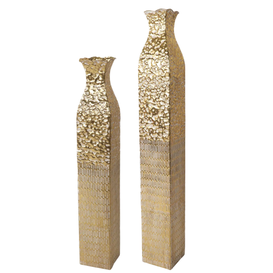 Set of 2 Tall Decorative Floor Vases – 42" & 35" Large Gold Metal Vases with Unique Elegant Patterns, Perfect for Modern, Farmhouse, or Vintage Décor