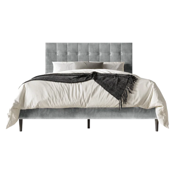 Luxurious Upholstered King Size Platform Bed with Tufted Velvet Headboard and Modern Tapered Legs – A Sophisticated Addition to Any Bedroom