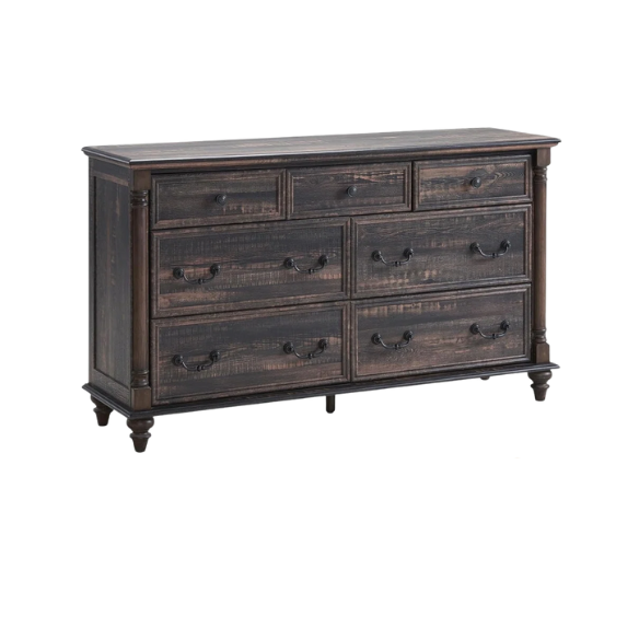 Farmhouse 7-Drawer Rustic Dresser with Two Drawer Sizes, Perfect for Bedroom or Living Room Storage