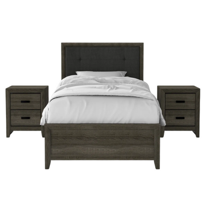 Rustic Grey Twin Bedroom Set: 3-Piece Collection with Twin Bed and Two Nightstands for Charming Style