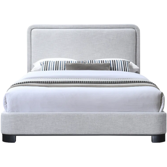 Luxurious Linen Textured Fabric King Size Upholstered Panel Bed with Solid Wood Base