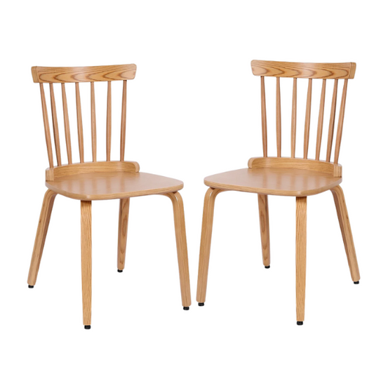 Solid Wood Slat Back Windsor Dining Chairs (Set of 2) – Sturdy, Eco-Friendly Construction with Ergonomic Backrest & Adjustable Foot Pads