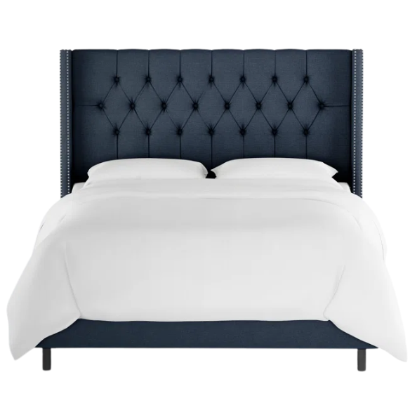 Timeless Upholstered Wingback King Size Bed with Button Tufting and Nailhead Trim