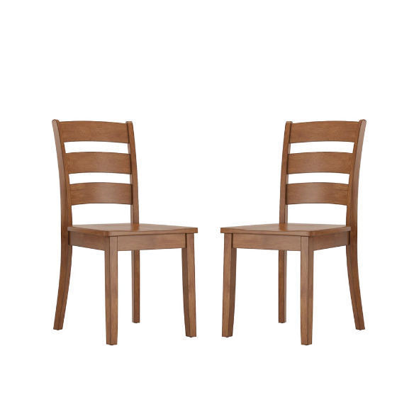 Farmhouse Ladder Back Dining Chairs – Set of 2 | Solid Wood, Distressed Finish