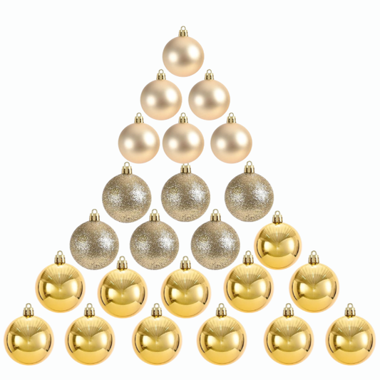 Gold Christmas Ball Ornaments – 24-Piece Set, Shatterproof Holiday Decorations (Available in 3 cm, 4 cm, and 6 cm)