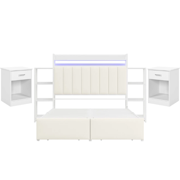 Luxurious 3-Piece Queen Bedroom Set with Gem-Inspired Tufted Button Headboard, Upholstered Platform Bed & 2 Elegant Nightstands
