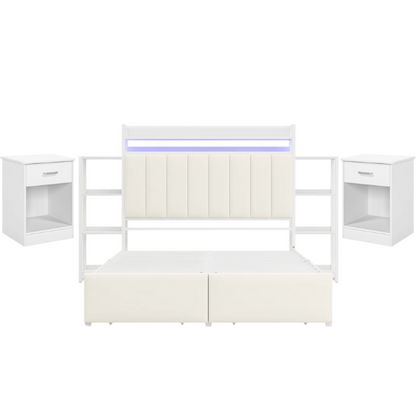 Luxurious 3-Piece Queen Bedroom Set with Gem-Inspired Tufted Button Headboard, Upholstered Platform Bed & 2 Elegant Nightstands