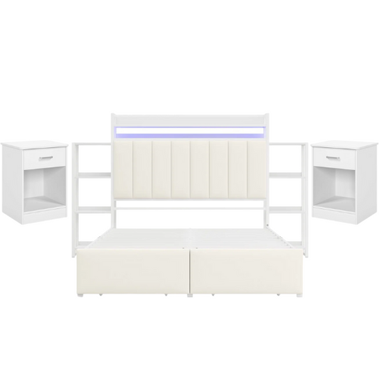 Luxurious 3-Piece Queen Bedroom Set with Gem-Inspired Tufted Button Headboard, Upholstered Platform Bed & 2 Elegant Nightstands