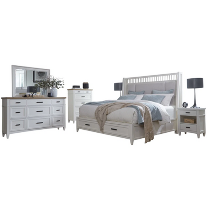 Timeless Craftsman-Inspired 5-Piece Queen Bedroom Set – Includes Storage Bed, 2 Nightstands, Dresser with Mirror, and Chest in Hand-Painted Cotton Finish