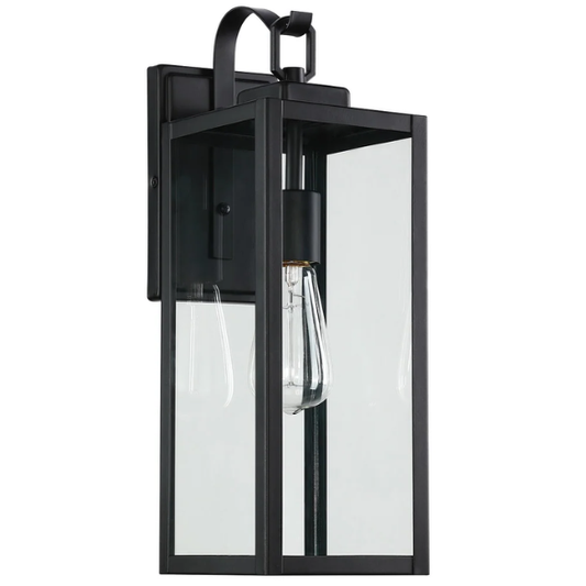1-Light Outdoor Matte Black Wall Sconce – Durable Die-Cast Aluminum with Clear Glass Panels, Weather-Resistant, Anti-Rust, and Anti-Corrosion for Year-Round Use