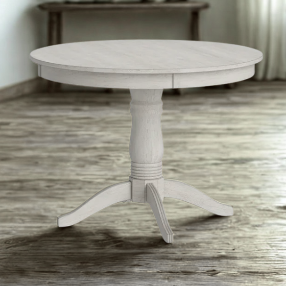 Round Pedestal Base Dining Table – Vintage Farmhouse Style with Distressed Finishes, Compact Design for Small Spaces, Timeless Classic Elegance