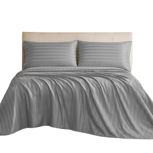 4-Piece Luxury Bed Sheet Set – Fitted & Flat Sheets with Pillowcases | Solid Stripe Bedding for Twin, Full, Queen, King Sizes